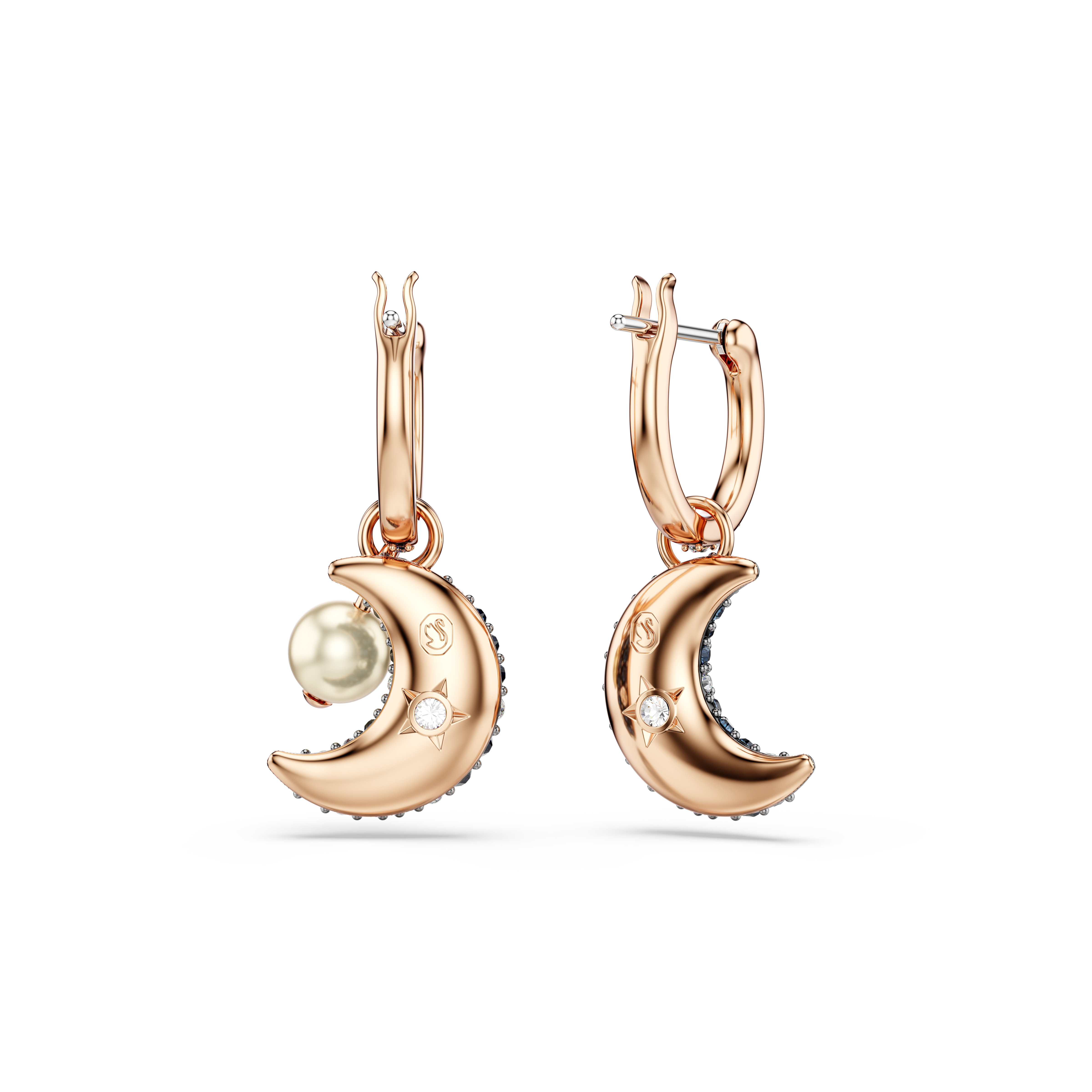 Luna drop earrings, Asymmetrical design, Moon, Multicolored, Rose gold-tone plated by SWAROVSKI