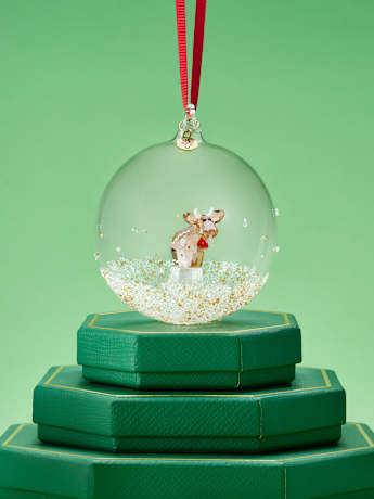 Swarovski Mo Bear Tree Ornament in clear crystal and gold tone.