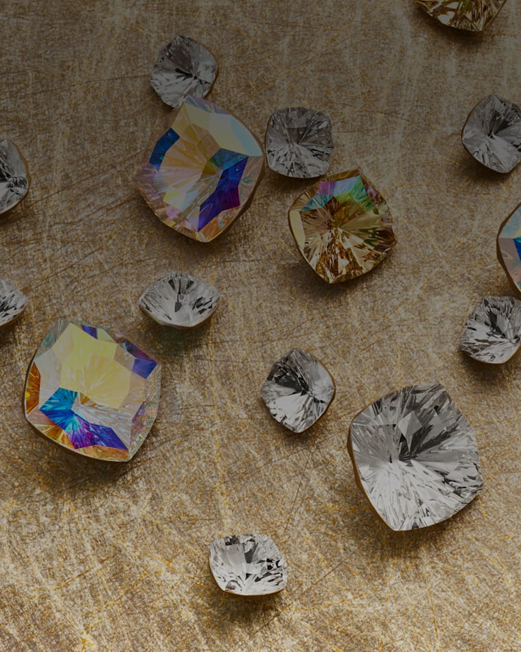 Kryształy Swarovski – o płaskim spodzie, wykończenie Shimmer