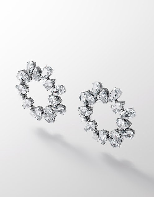 Millenia earrings, Circle, White, Rhodium plated
