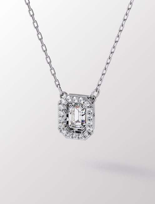 Millenia necklace, Square Swarovski Zirconia, White, Gold-tone plated