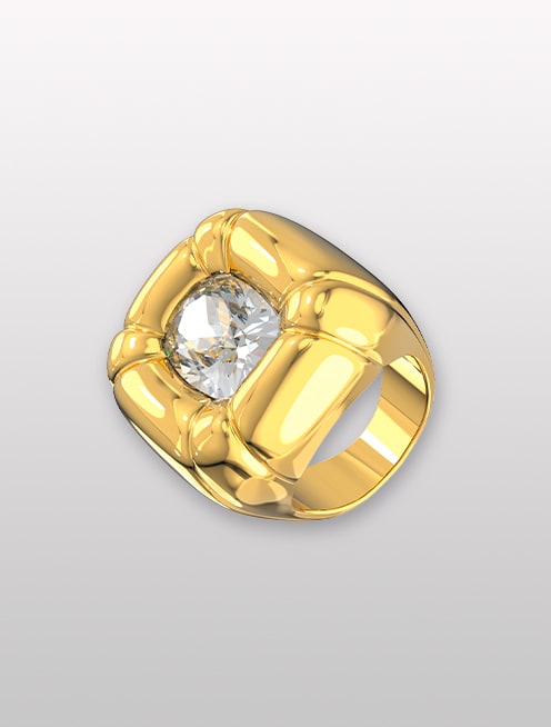 Dulcis cocktail ring, Cushion cut crystals, Yellow, Gold-tone plated