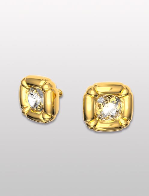 Dulcis stud earrings, Cushion cut crystals, Yellow, Gold-tone plated