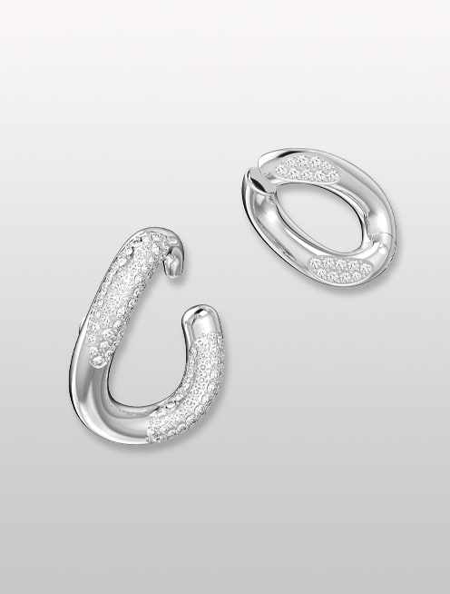 Dextera ear cuff, White, Rhodium plated