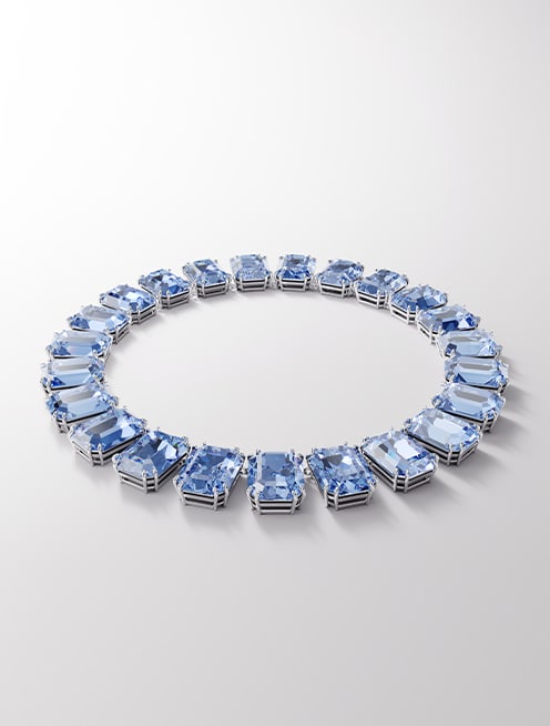 Millenia necklace, Octagon cut crystals, Blue, Rhodium plated