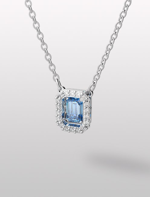 Millenia necklace, Octagon cut Swarovski zirconia, Blue, Rhodium plated