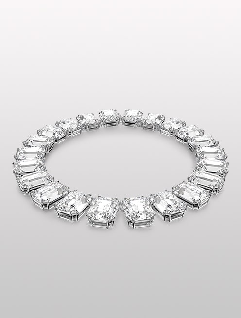 Millenia necklace, Octagon cut crystals, White, Rhodium plated