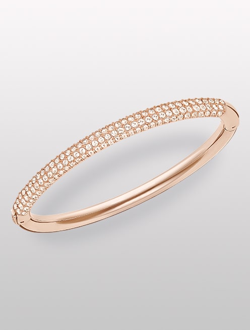Stone bangle, White, Rose gold-tone plated