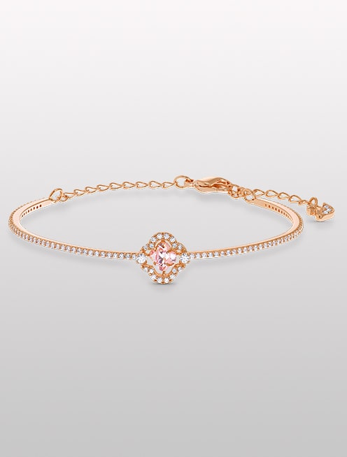 Sparkling Dance bangle, Clover, Pink, Rose gold-tone plated