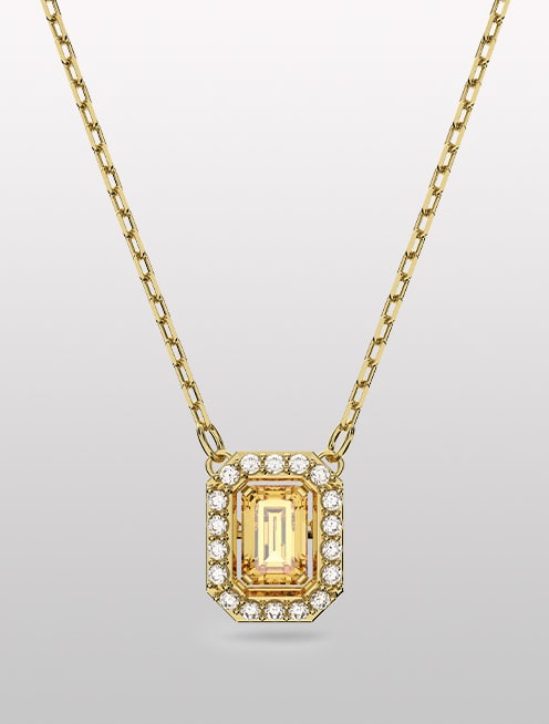 Millenia necklace, Octagon cut Swarovski Zirconia, Yellow, Gold tone plated