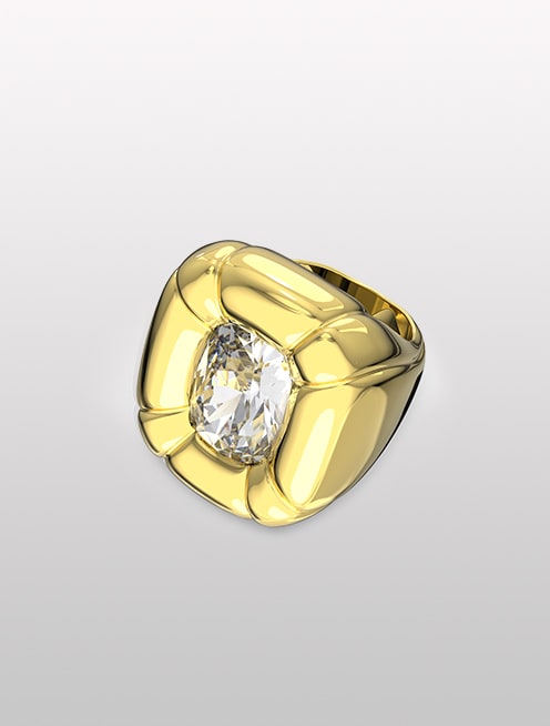 Dulcis Cocktail Ring, Cushion cut crystals, Yellow, Gold-tone plated