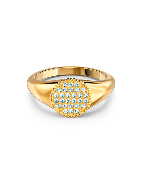 Ginger signet ring, White, Gold-tone plated