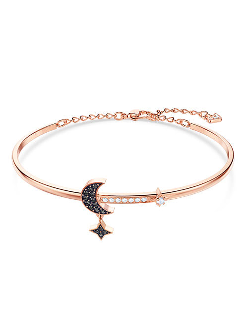 Swarovski Symbolic bangle, Moon and star, Black, Rose-gold tone plated
