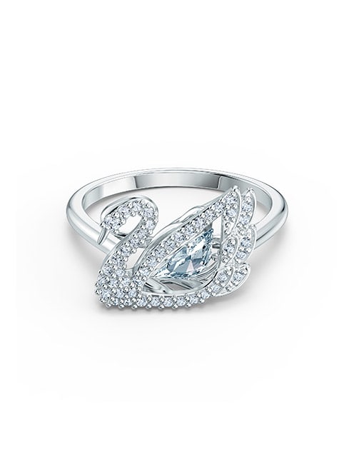 Dancing Swan ring, Swan, White, Rhodium plated