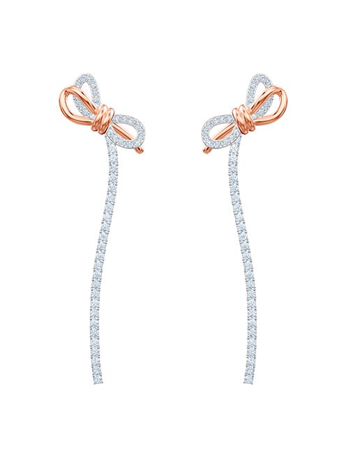 Lifelong Bow earrings, Bow, White, Mixed metal finish