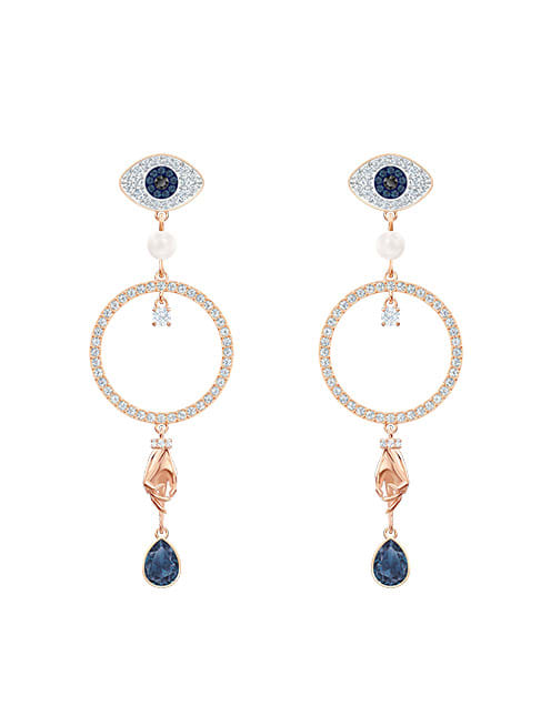 Swarovski Symbolic hoop earrings, Evil eye, Blue, Rose gold-tone plated