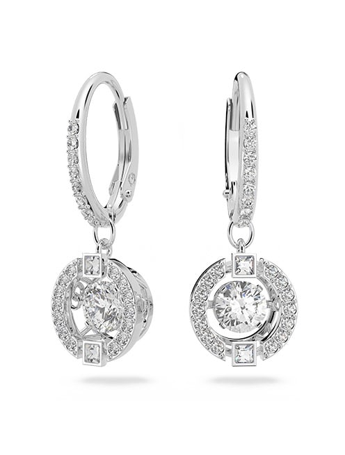 Swarovski Sparkling Dance earrings, Round, White, Rhodium plated