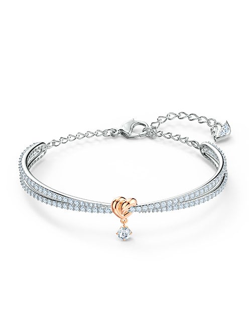 Lifelong Heart bangle, Heart, White, Mixed metal finish