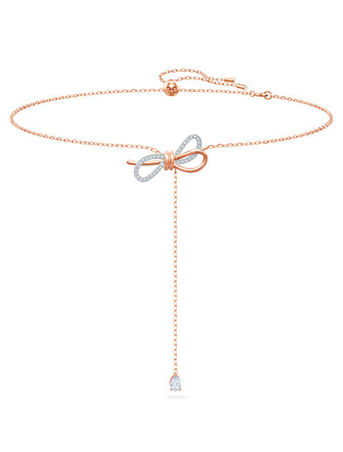 Lifelong Bow Y necklace, Bow, White, Mixed metal finish