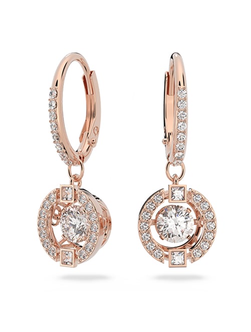 Swarovski Sparkling Dance earrings, Round, White, Rose gold-tone plated