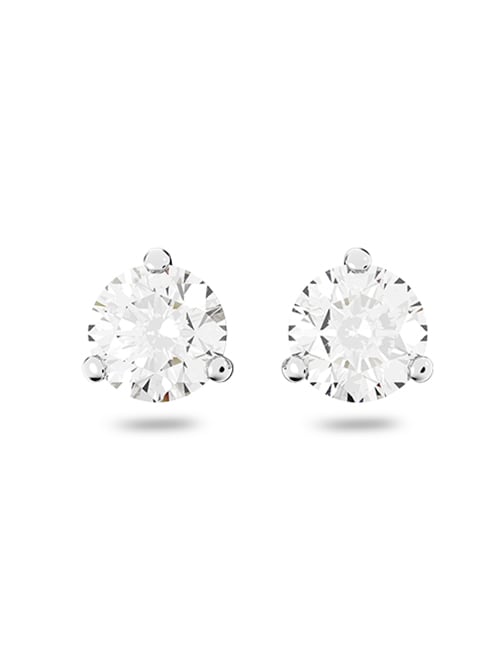 Attract stud earrings, Round cut crystal, White, Rhodium plated