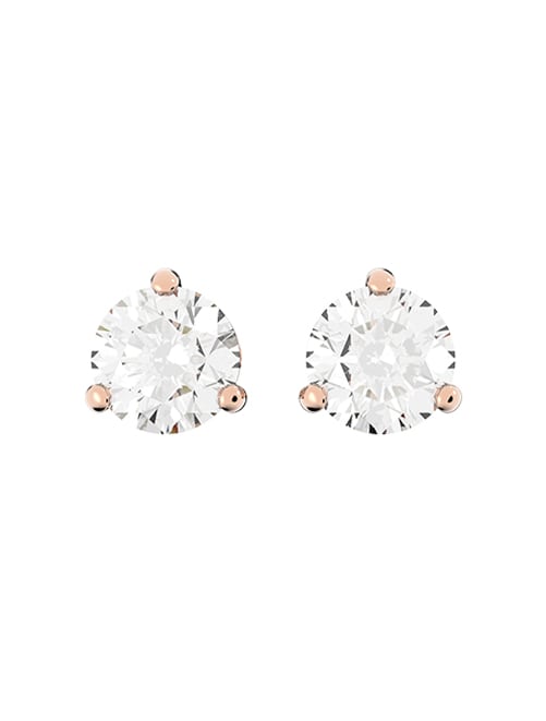 Solitaire stud earrings, White, Rose gold-tone plated