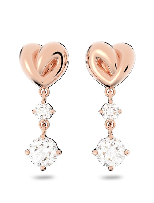 Lifelong Heart earrings, Heart, White, Rose gold-tone plated