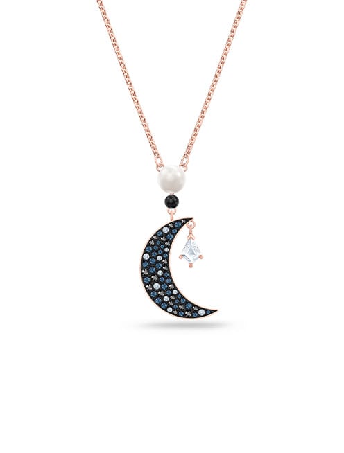 Swarovski Symbolic pendant Graduated crystals, Moon and star, Multicolored, Rose-gold tone plated