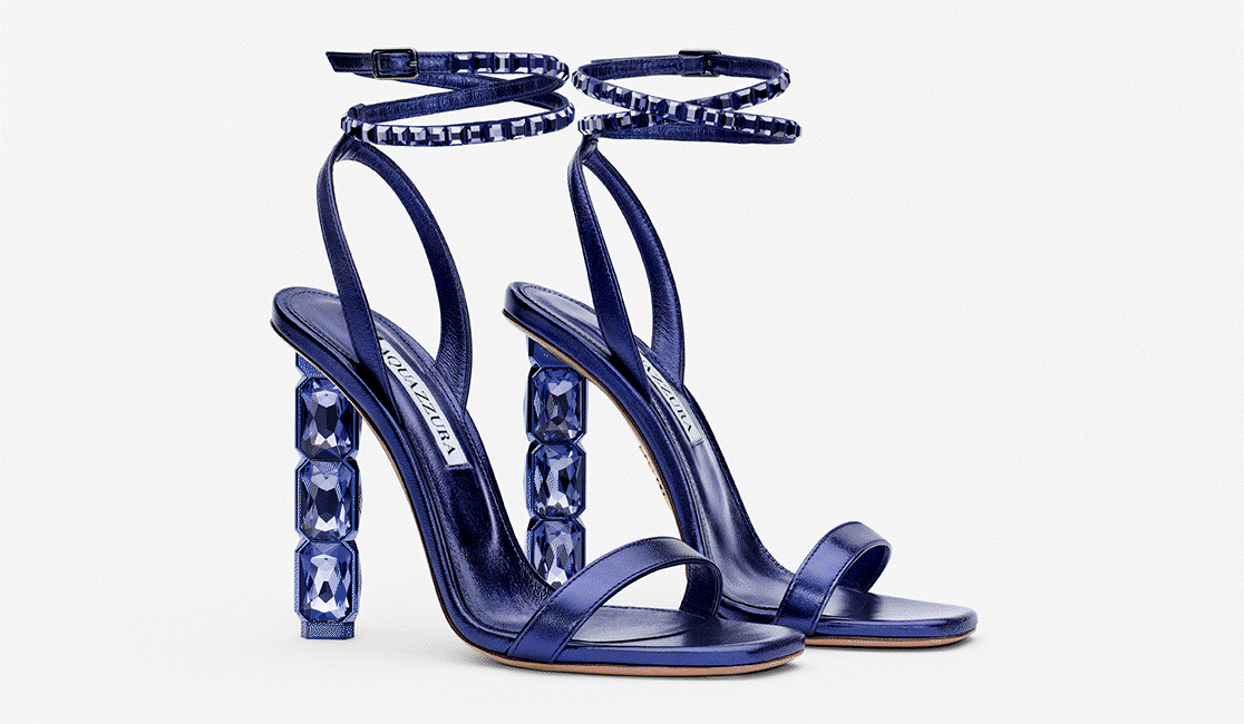 Sandály AQUAZZURA Aura, barva Very Peri<br />Sandály AQUAZZURA Aura, odstín Soft Gold