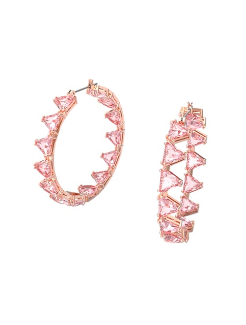 Ortyx hoop earrings, Triangle cut crystals, Pink, Rose-gold tone plated