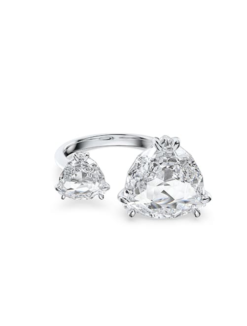 Millenia open ring, Trilliant cut crystals, White, Rhodium plated