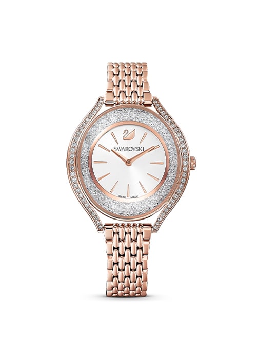 Crystalline Aura watch, Metal bracelet, Rose gold tone, Rose-gold tone PVD