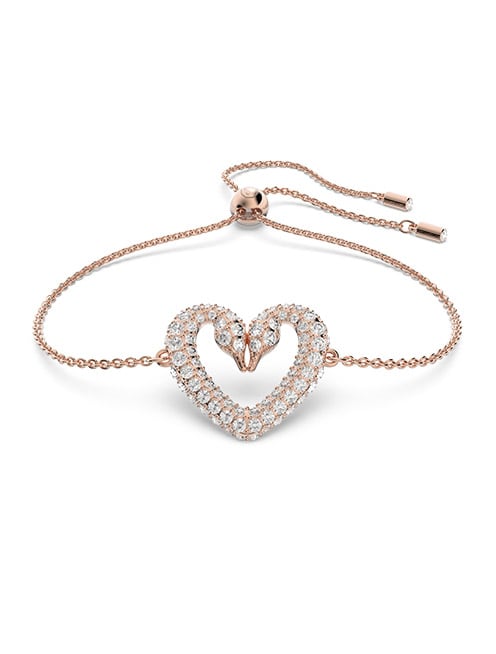 Una bracelet, Heart, Small, White, Rose-gold tone plated