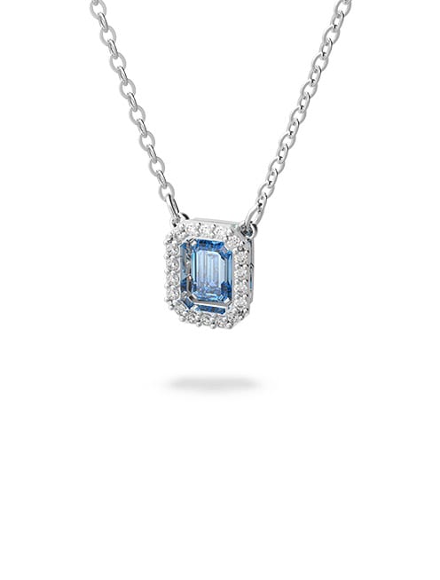 Millenia necklace, Octagon cut Swarovski Zirconia, Blue, Rhodium plated