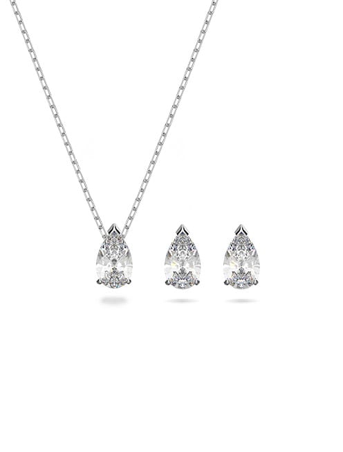 Attract set, Pear cut crystal, White, Rhodium plated