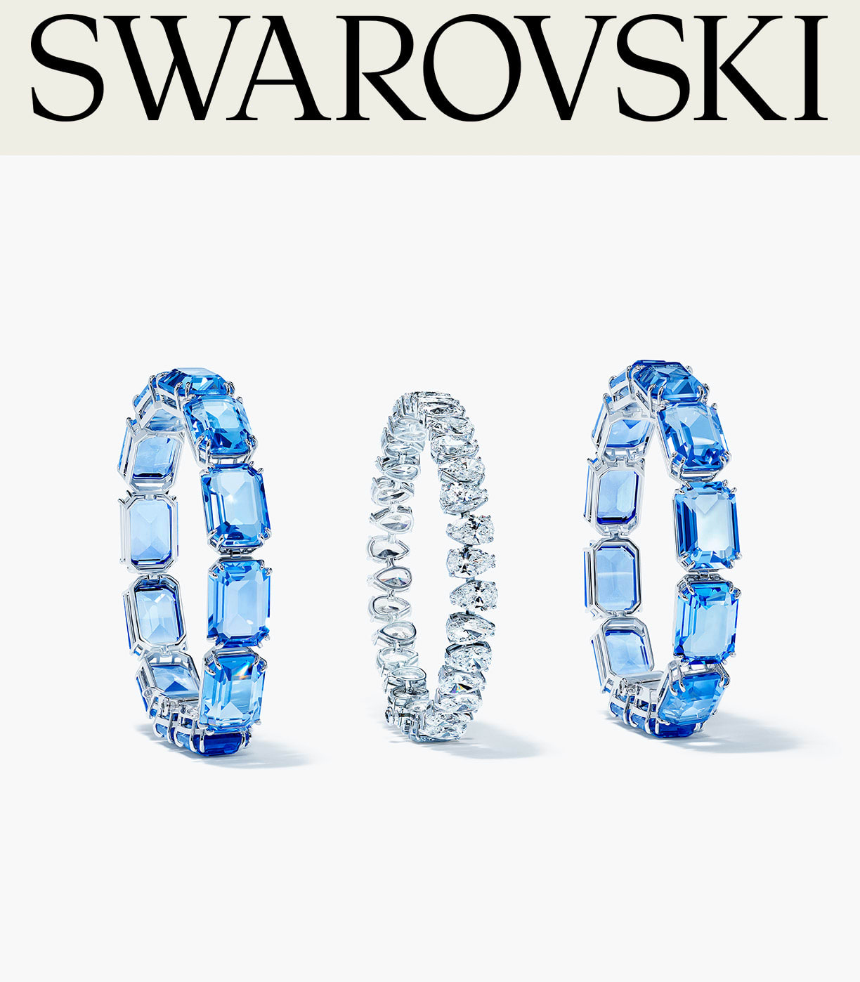 Millenia bracelet, Octagon cut crystals, Blue, Rhodium plated and Millenia bracelet, Pear cut Swarovski Zirconia, White, Rhodium plated