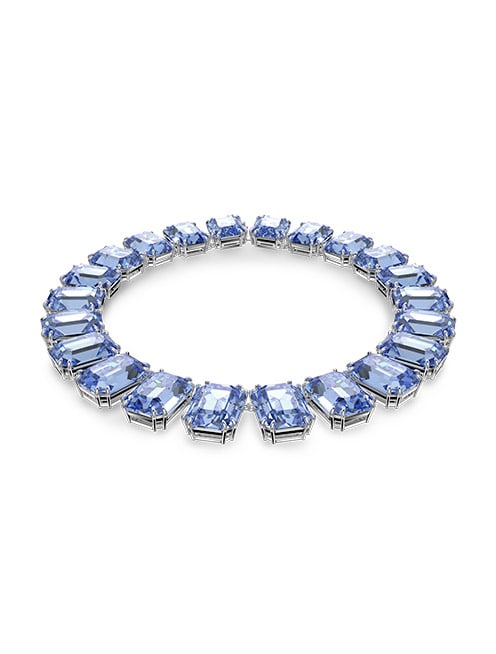 Millenia necklace, Octagon cut crystals, Blue, Rhodium plated