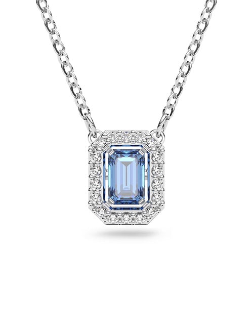 Millenia necklace, Octagon cut Swarovski Zirconia, Blue, Rhodium plated