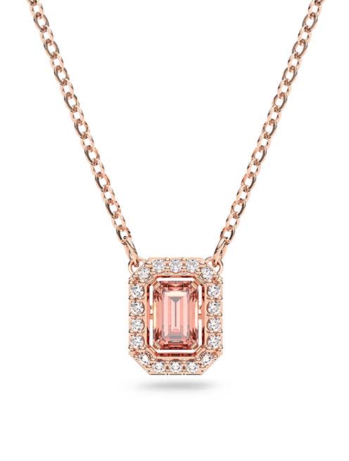 Millenia necklace, Octagon cut Swarovski Zirconia, Pink, Rose-gold tone plated