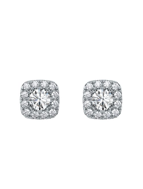 Essentials stud earrings, Diamond TCW 0.30 carat, Center Stone 0.09 carat each, Sterling Silver, Rhodium plated
