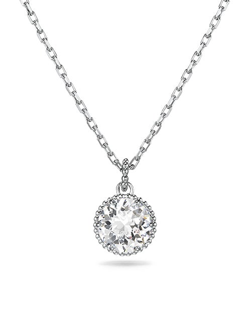 Přívěsek Birthstone, křišťál s kulatým výbrusem, Duben, bílá, pokoveno rhodiem