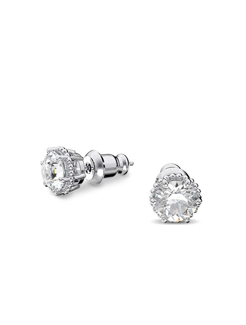 Peckové náušnice Birthstone, křišťál s kulatým výbrusem, Duben, bílá, pokoveno rhodiem