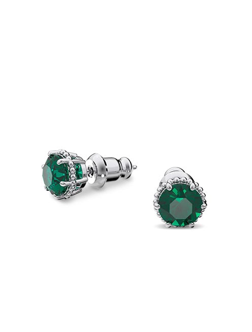 Peckové náušnice Birthstone, křišťál s kulatým výbrusem, Květen, zelená, pokoveno rhodiem