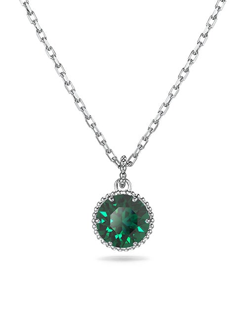 Přívěsek Birthstone, křišťál s kulatým výbrusem, Květen, zelená, pokoveno rhodiem