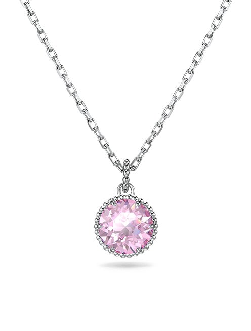 Přívěsek Birthstone, křišťál s kulatým výbrusem, Červen, růžová, pokoveno rhodiem