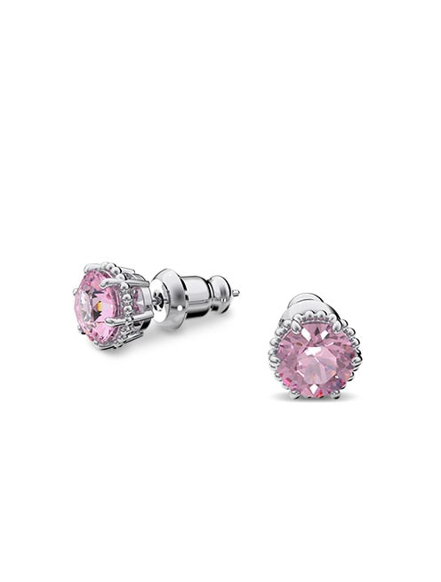 Peckové náušnice Birthstone, křišťál s kulatým výbrusem, Červen, růžová, pokoveno rhodiem