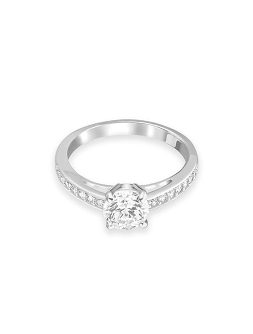 Attract ring, Round cut, Pavé, White, Rhodium plated