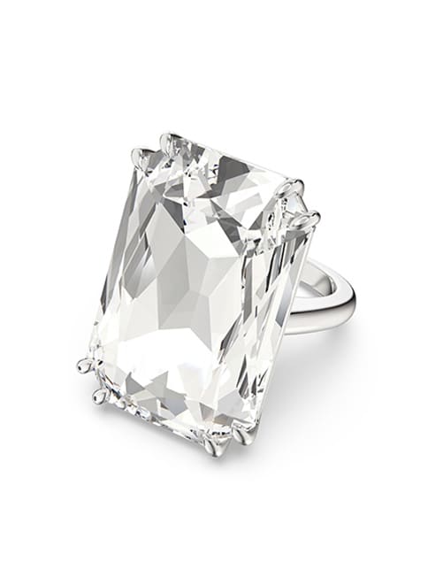 Mesmera cocktail ring, Oversized crystal, White, Rhodium plated