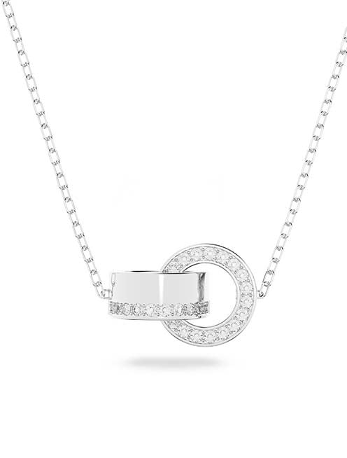 Hollow pendant, Intertwined circles, Small, White, Rhodium plated