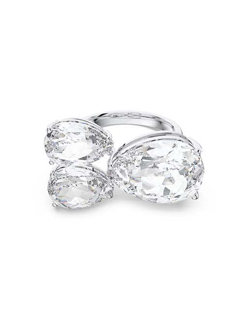 Millenia cocktail ring, Pear cut, White, Rhodium plated